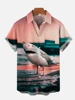 2024 Summer New Funny Animal Bald Pig Print Short Sleeve Shirt Retro Donkey Lamb Fashion Street Men's Lapel Button Shirt 5