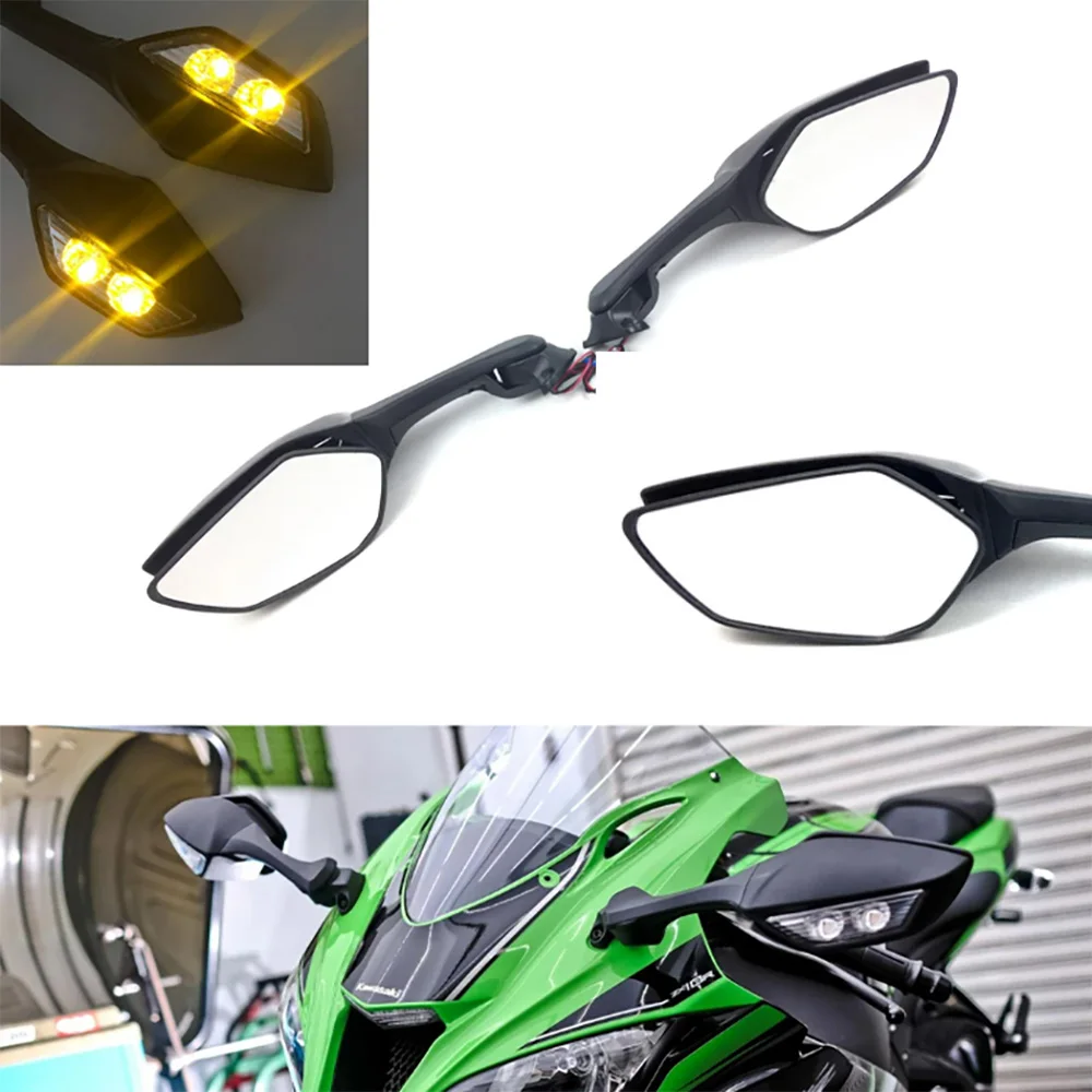 

Мотоциклетные зеркала заднего вида со светодиодными указателями поворота для Kawasaki Ninja ZX-10R ZX10R ZX 10R 2011 2012 2013 2014 2015 2 провода