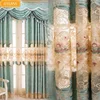 Chenille Cashmere Hollow Out Embroidered Window Screen Green Jacquard Thickened Curtains for Living Room Bedroom French Window 1