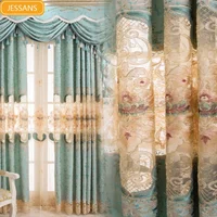 Chenille Cashmere Hollow Out Embroidered Window Screen Green Jacquard Thickened Curtains for Living Room Bedroom French Window 1