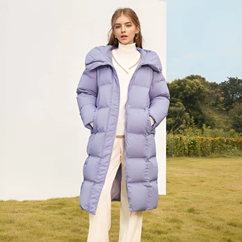 Semir 2023 Hot Long Down Jacket Women Waterproof Hooded Coat Winter New Loose Girls' Jacket Multi-Color Thick Windbrake Down Coa