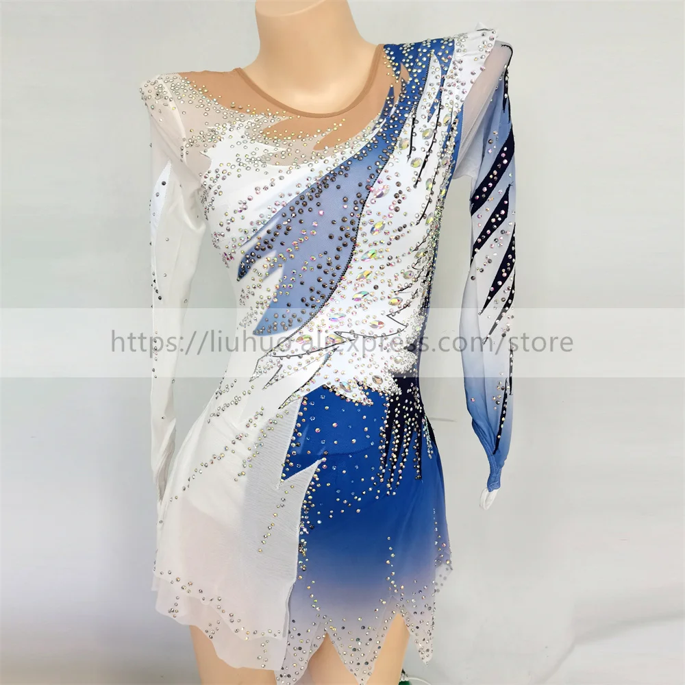 LIUHUO Women Aldult Girl Customize Costume Performance Competition Leotard  Ice Figure Skating Dress Roller Gradient Blue White - AliExpress 200000532