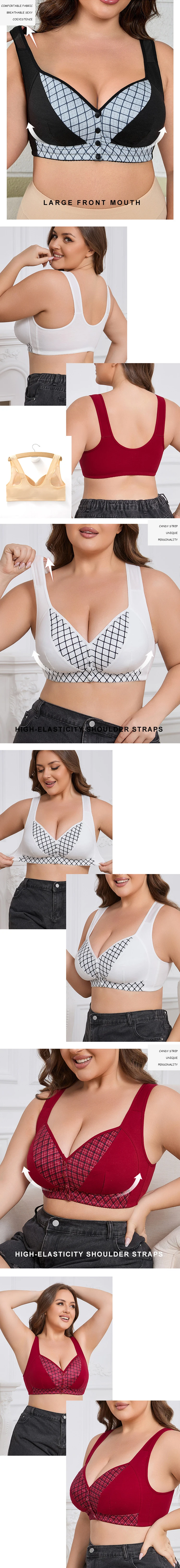 CINOON Women Plus Size Front Closure Wireless Bra Printed Wide Straps Lift Gather Full Coverage Everyday Breathable Soft Intimat