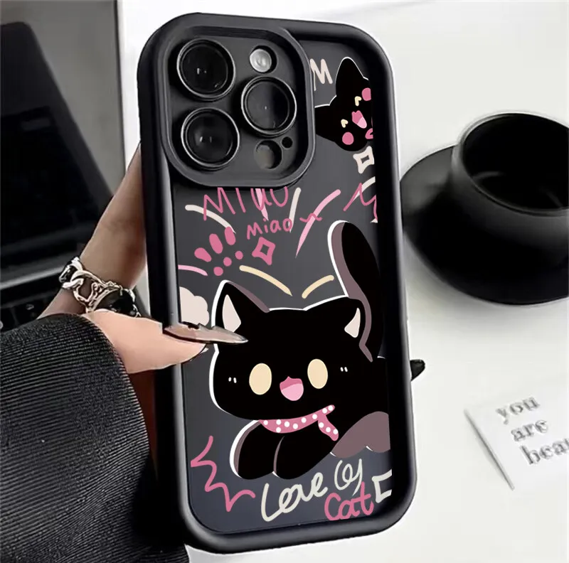 Cartoon Black Cat Silicone Phone Case Cover