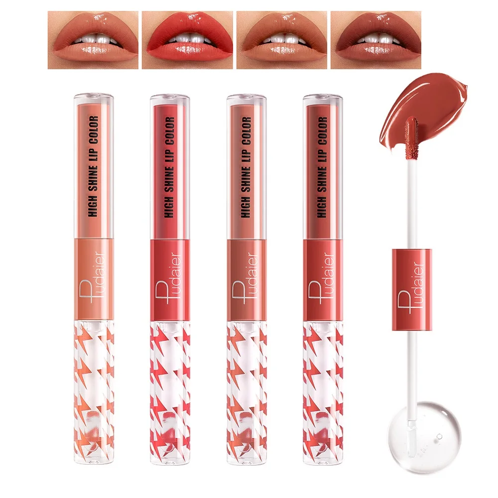 

4Pcs/8Pcs Double-end High Shine Lip Gloss Liquid Lipstick Makeup Mirror Transparent Lip Oil Waterproof Long Lasting Lip Glaze