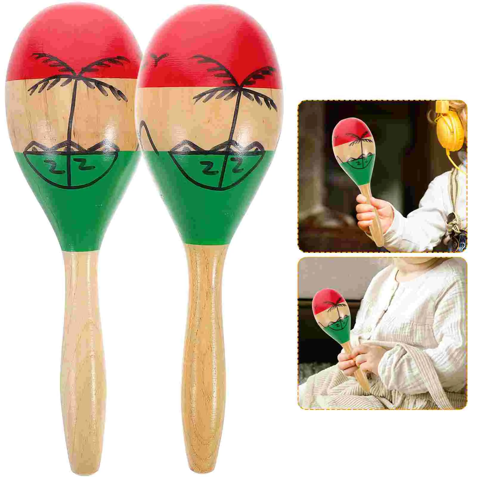 2 Pcs Wooden Maraca Kids Music Set ff Instrument Montessori Baby Girl Toys Percussion Shekere Musical Instruments