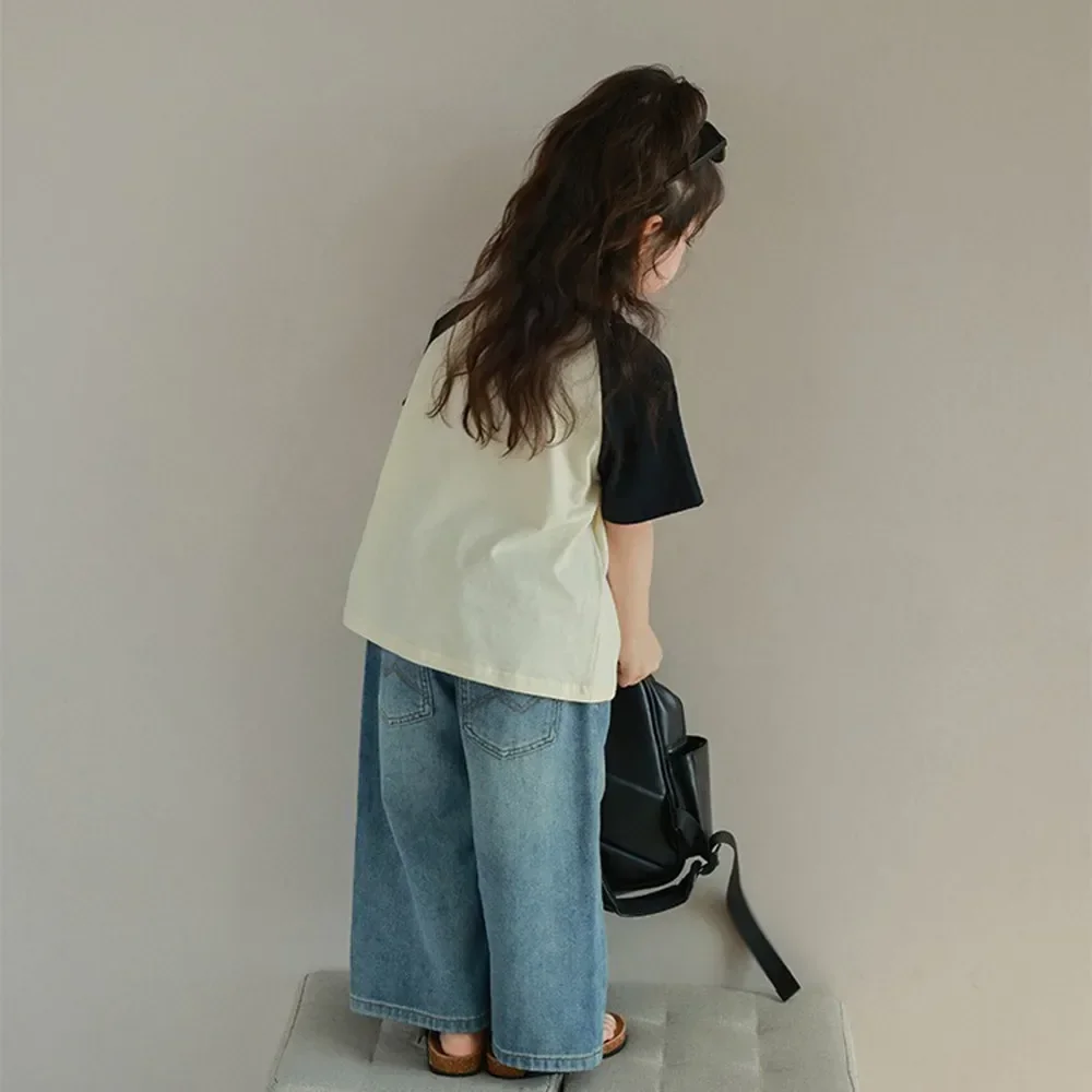 الربيع والخريف جديد الفتيات مستقيم الساق الجينز النسخة الكورية الموضة الأساسية تنوعا 3-7 سنة ملابس كاجوال للأطفال