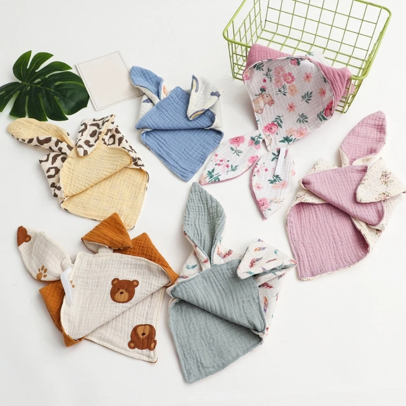 Manta seguridad para bebé, toalla relajante para recién nacido, sonajero, Baberos para dentición conejo, pañuelo para y