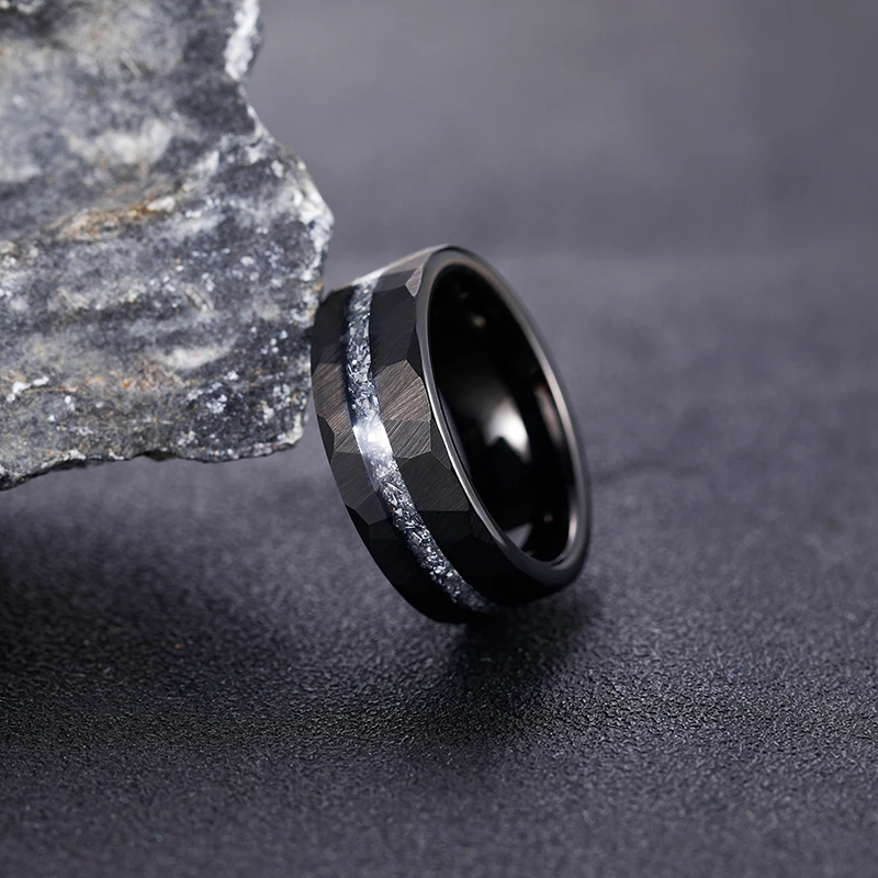 Wedding Rings Tungsten Ring 8mm Mens Aluminum Slag Inlay Hammer Pattern Groove