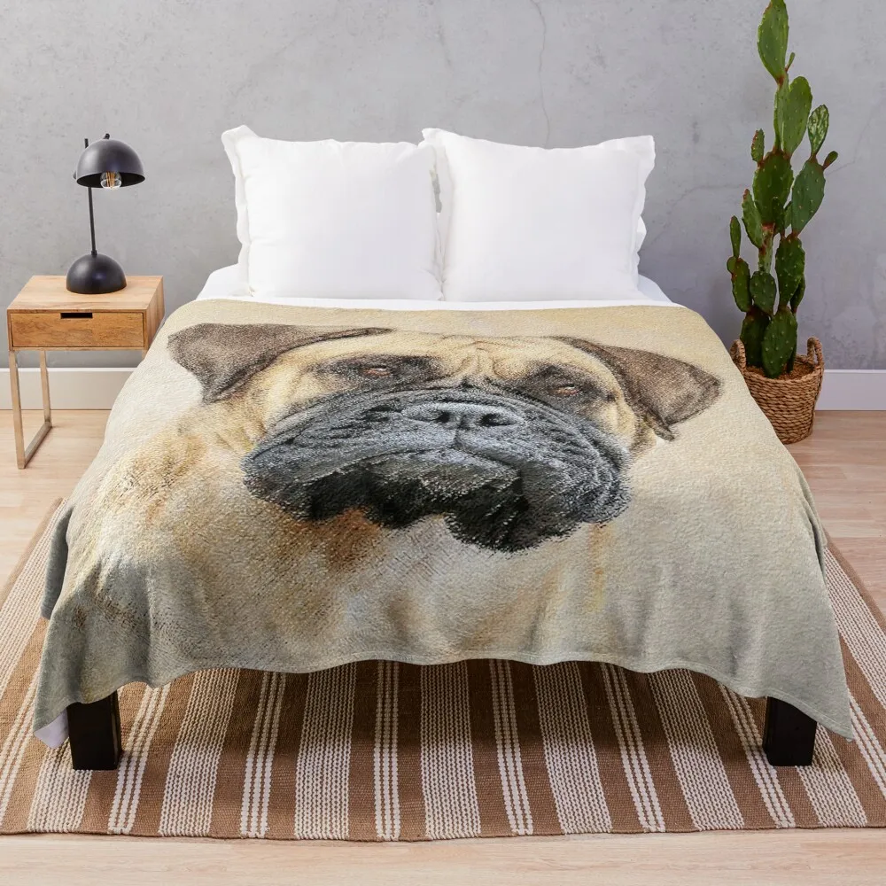 Bullmasttiff Painting - Cute Original Dog Art Throw Coperta Fluffy Valentine Gift Ideas Divani Di Moda Coperte Extra Large