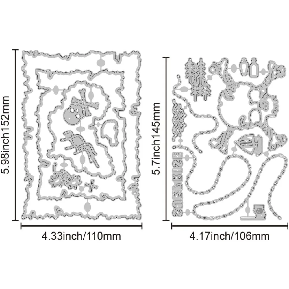 보물 지도 커팅 다이 금속 레트로 계층화 된 해골 해골 커팅 다이 템플릿 스크랩북 카드 용 종이 커팅 다이
