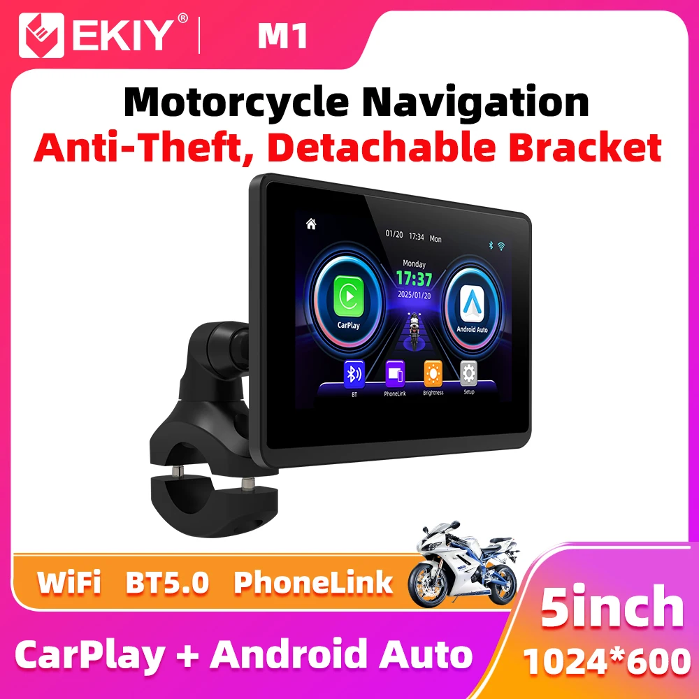 EKIY 5 inch Portable Digital Motorcycle Dashboard GPS Motorcycle Navigation Display Screen Wireless CarPlay Moto Android Auto