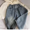 2025 Spring Autumn Kid Boys Denim Pants Side Pocket Polished White Children Boys Pants Elastic Waist Casual Baby Boys Trousers 2