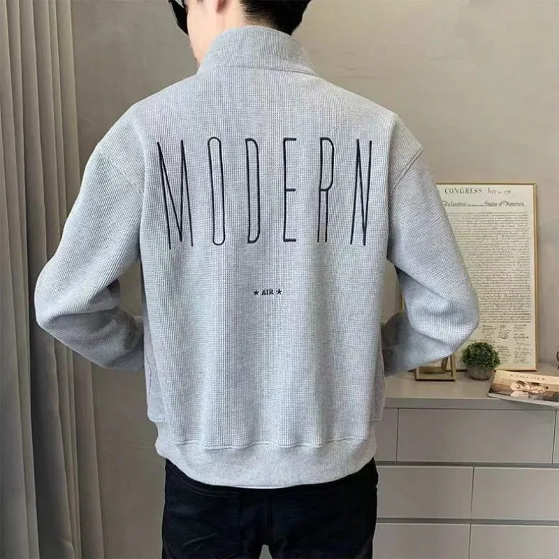

Hoodieless Pullover Graphic Sweatshirt for Men Full Zip Up Top Harajuku Fashion Male Clothes Cotton Free Shipping Offers New In