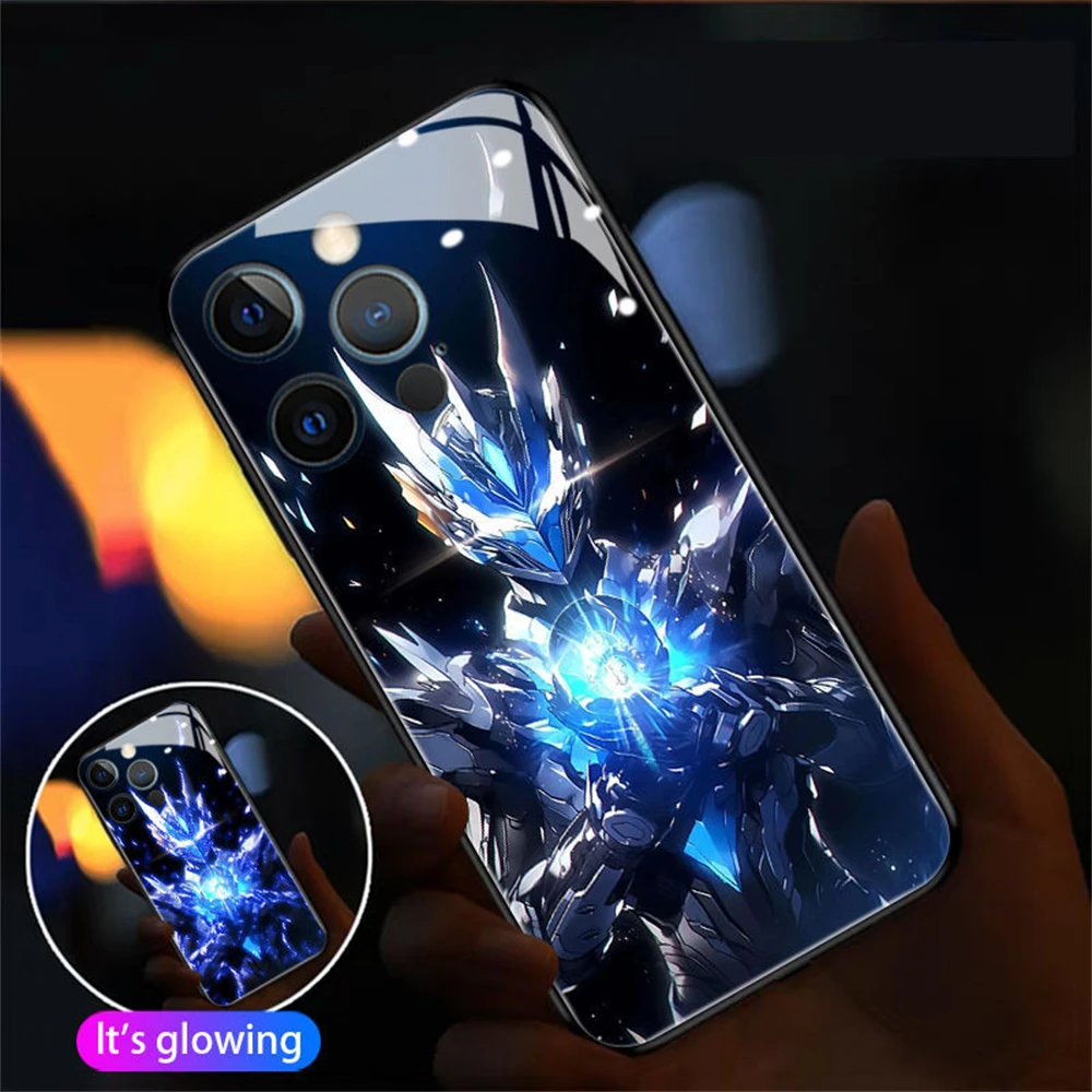 

Frozen War Armor LED Light Glow Luminous Tempered Glass Phone Case For Samsung S24 S23 S22 S21 S20 FE Note 20 Plus Ultra A54