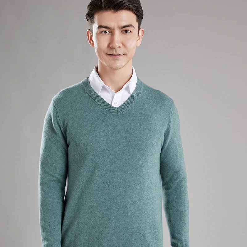 100% Pure Wool Cashmere Sweater Men's V-neck Knitting Pullover Sweater Autumn and Winter New Bottoming Shirt Men's Shirt