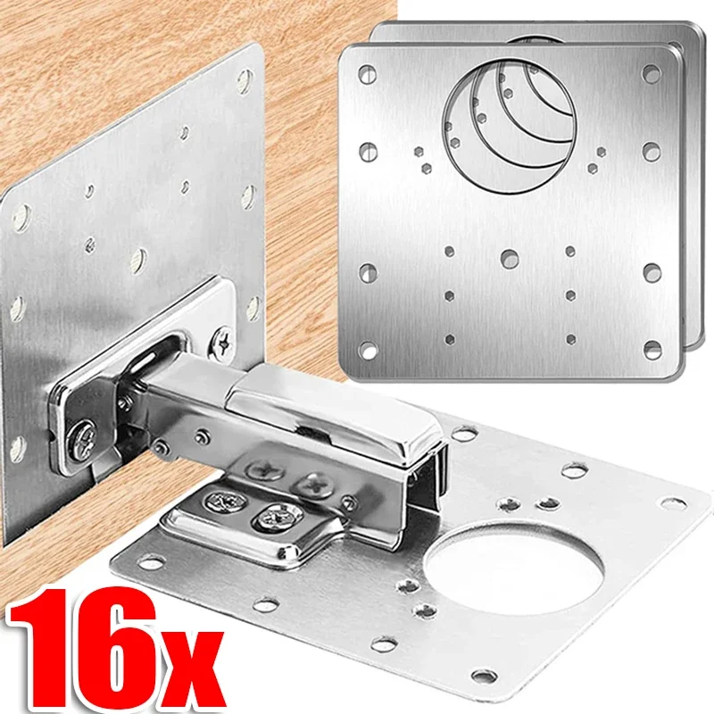 2/16Pcs Cabinet Hinge Repair Plate Kit Flat Screws Fixing Brace Brackets Kitchen Cupboard Door Hinge Mounting Furniture Hardware hinge repair plates