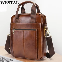 WESTAL Men's Shoulder Bags Genuine Leather Crossbody Messenger Bag For 13.3 Inch Laptop Briefcase Large Capacity Travel Handbag