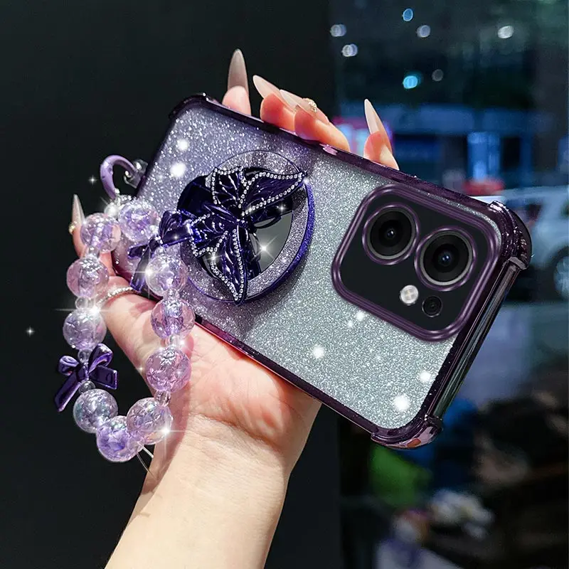 Elegant Butterfly Bracket and Lanyard Phone Case with 13F Plating Design