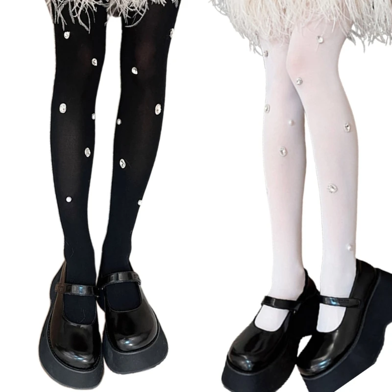 

Fashionable Bead Decorated Thin Pantyhose Stockings for Trendy Women High Waist Tights