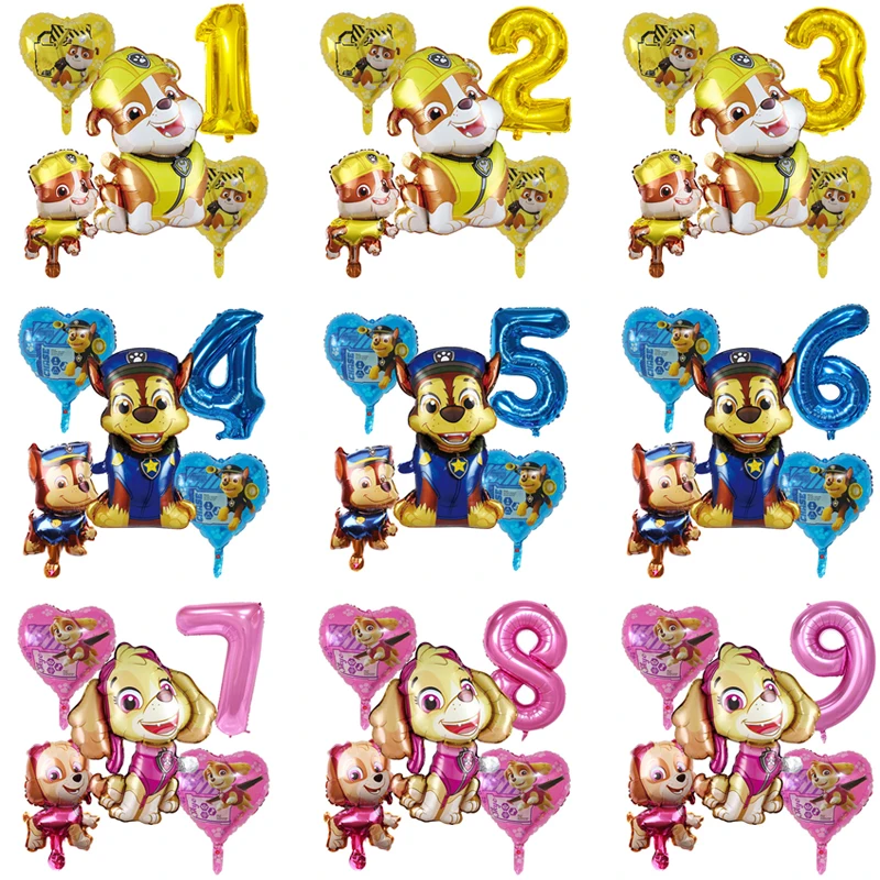 5Pcs Paw Patrol Balloon Numero Palloncini Decorazioni Per Feste Di Compleanno Baby Shower Kids Party Chase Skye Balloon Air Globos