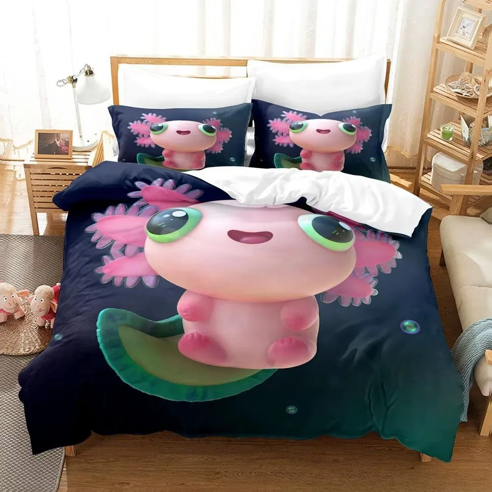 Kawaii Animal Axolotl Bedding Set Bed Cover Adult Kid Bedroom Decor Duvet Cover Pillow Case Set Single Twin Full Queen King Size 4