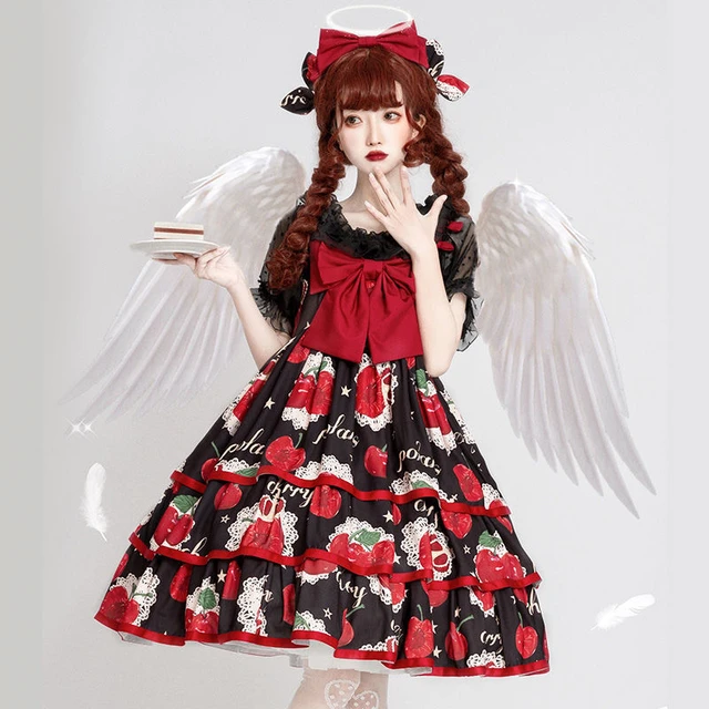 Em promoção! Jsk Lolita Vestido Vitoriano Princesa De Bolinhas Vermelhas  Kawaii Sem Mangas Cinta Macia Feminino Boneca, Vestidos De Roupas Kawaii