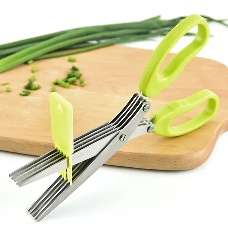 Scallion 절단 가위, 다진 스테인레스 주방 스틸 커터, 후추 다용도 5 층 도구, 다진 요리
