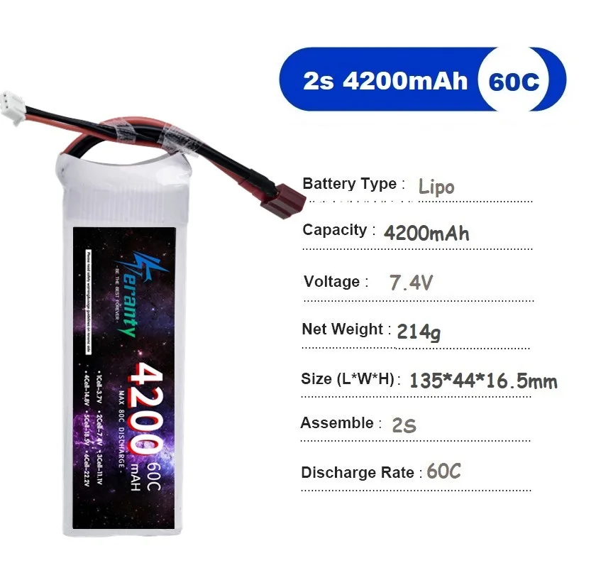 Achetez Batterie LiPo 7.4V Haute Capacité pour RC - connecteurs XT60 et T visibles en détail