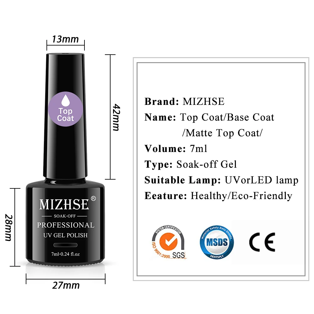 MIZHSE 18ml smalto Gel per unghie No Wipe Top Coat Base Coat lacca per unghie Gel UV sigillante brillante Gel per unghie trasparente diamante opaco Topcoat