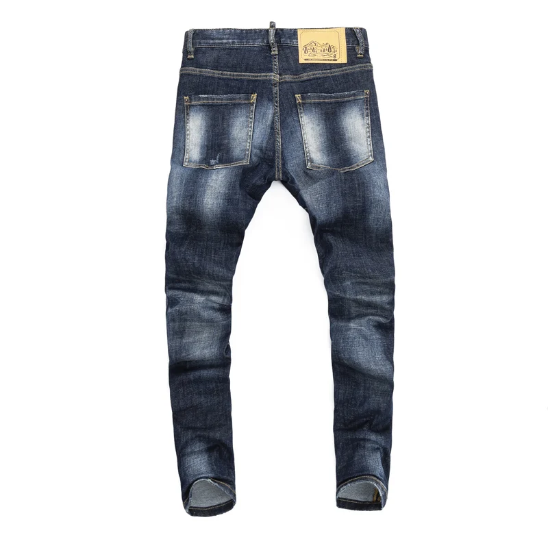 Fashion Designer Men Jeans High Quality Retro Blue Stretch Slim Fit Ripped Jeans Men Italian Style Vintage Brand Denim Pants