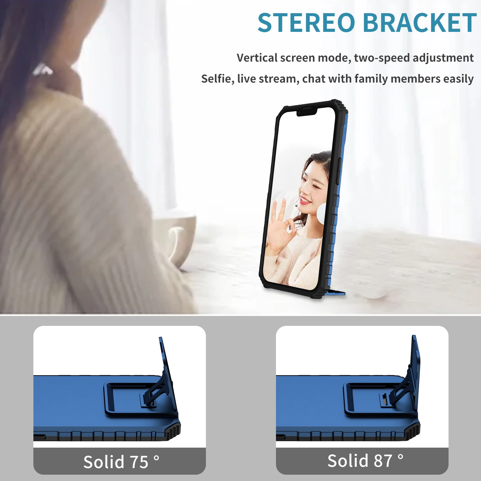 Shockproof Phone Case with Slide Camera Lens Protection and Stand Feature