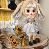 Handmade Doll Skirt Dress With Big Ear Rabbit Hat Doll Floral Patterned Dress For Blythes Ymy Licca Azones Ob24 Ob27 Fr Doll 5