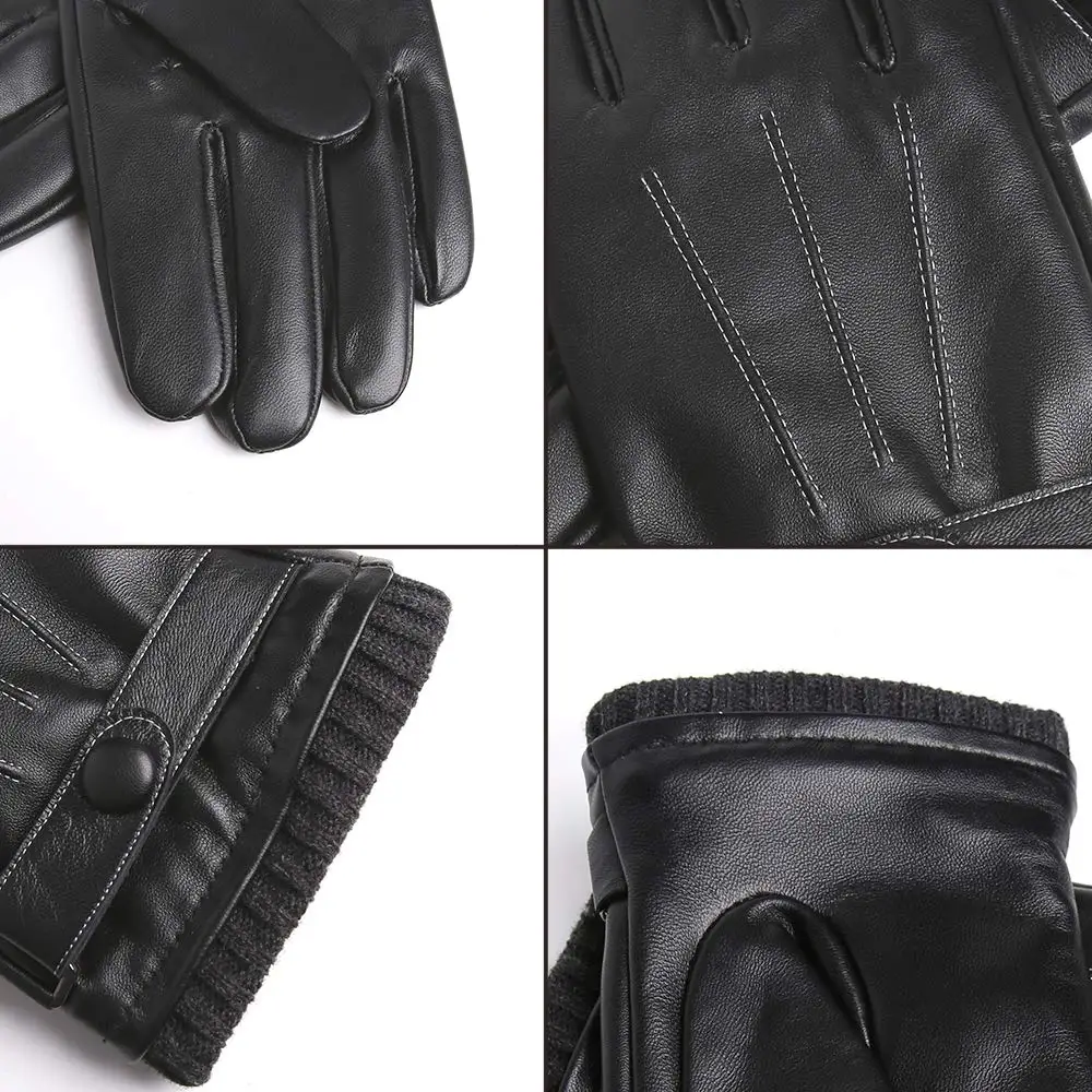 GOURS Men's Genuine Leather Winter Gloves Black Real Sheepskin Touch Screen Driving Gloves Fleece with Wool Knit Cuff New GSM057
