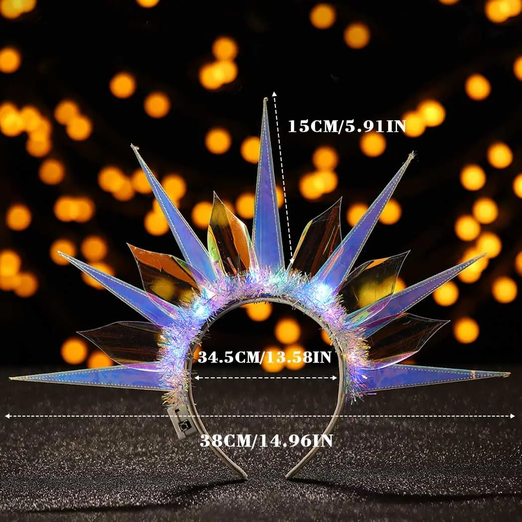Zoestar Oplichtende hoofdbanden LED Godin van de Vrijheid Kroon Hoofdband Gloeiende Nachtclub Haarband Party Rave Haaraccessoires voor Vrouwen en Meisjes
