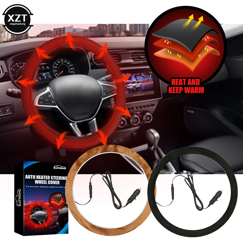 NEUE Universal Auto Beheizte Lenkrad Abdeckung Elektrische Heizung 10W Winter Hand Wärmer Auto Warme Anti-Skid Schutz abdeckung 38cm – Detail 4