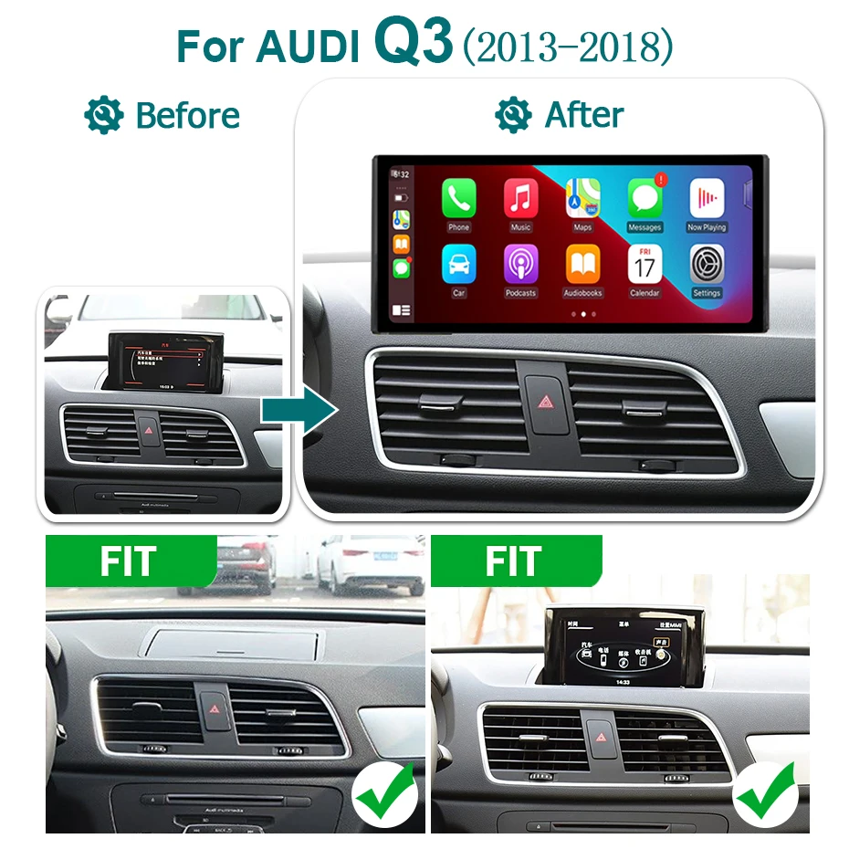 Android 15 Auto Carplay Autoradio 1920*720P Multimedia-Bildschirm Stereoanlage für Audi Q3 2013-2018 Bluetooth-Videoplayer 2 DIN 4G LTE – Detail 1