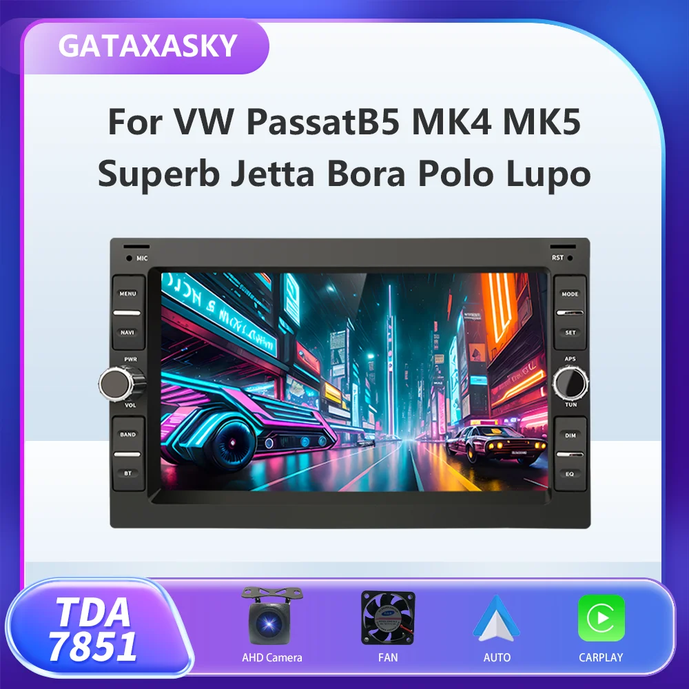 Gataxasky 7''Car Android Radio Multimedia Per Vw Passat B5 Mk4 Mk5 Sharan Jetta Bora Polo Transport T5 Citi Chico Player Carplay
