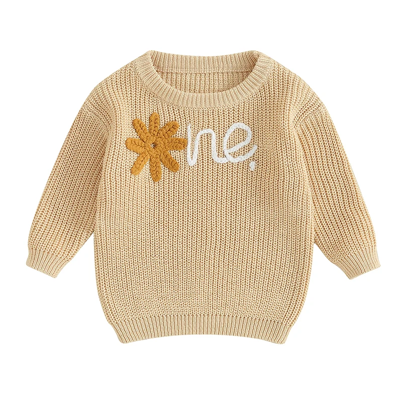 

Girl Baby Autumn Sweater Flower Letter Pattern Long Sleeve Round Neck Knitwear Pullover