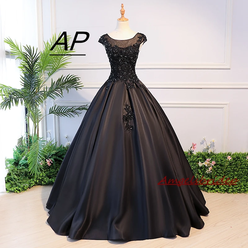 

Черные атласные бальные платья ANGELSBRIDEP, платье для Quinceanera, платье с бисером, Женский корсет на спине, вечерние платья принцессы до пола