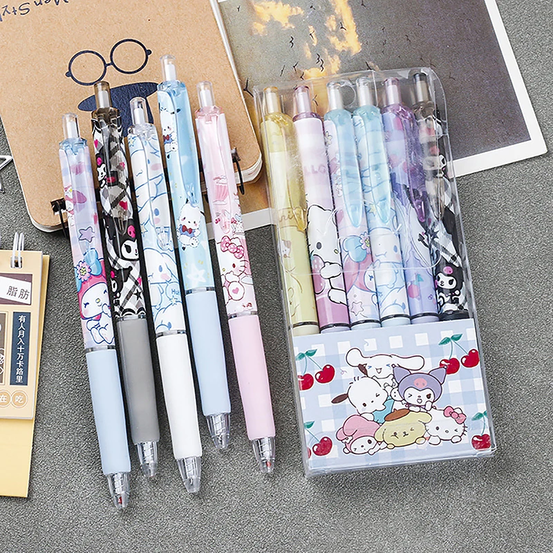 

1/6Pcs Cartoon Gel Pen New Anime Neutral Pen Kawaii Stationery 0.5 Black Cartoon Hook Press Pen Children's Stationery Gift