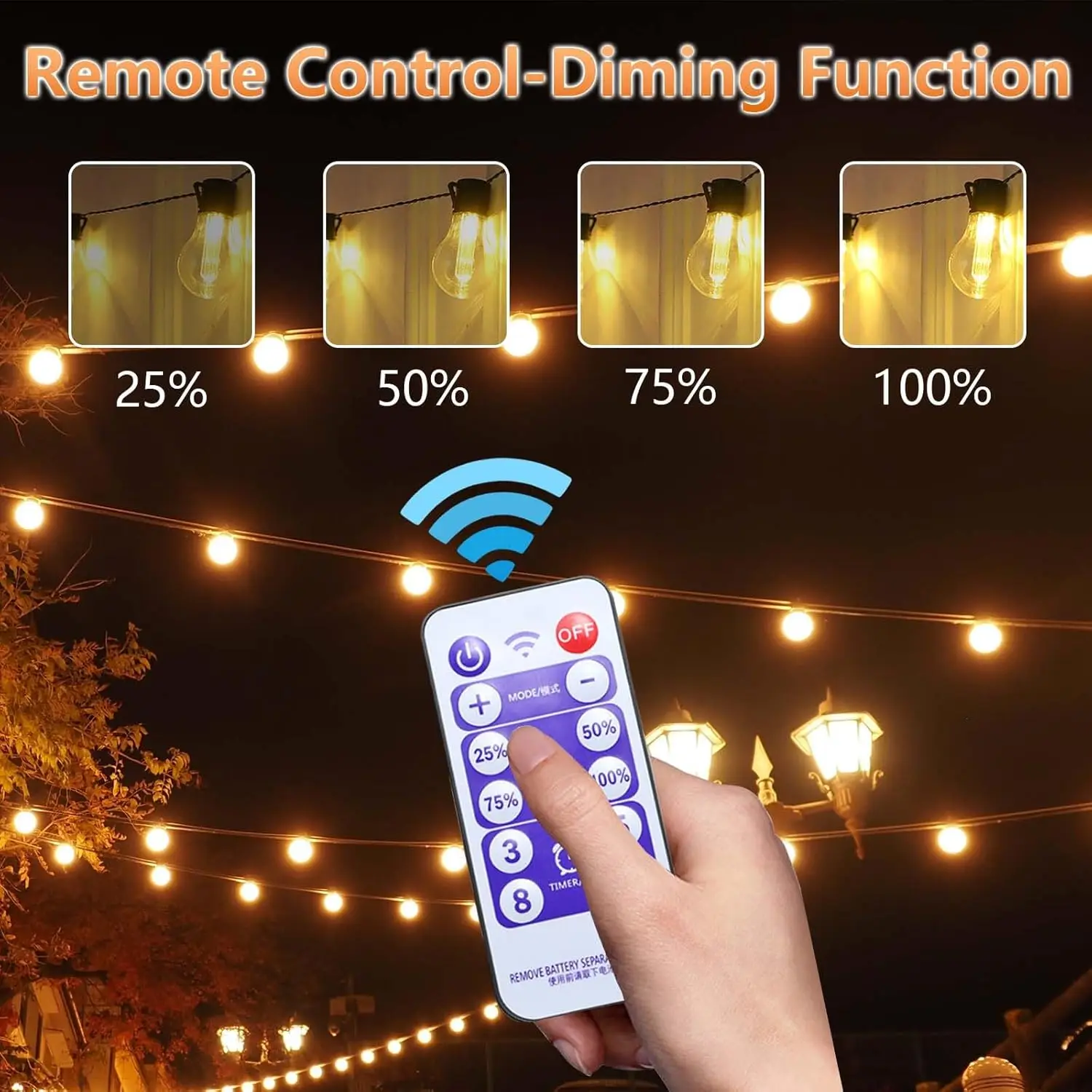 G40 Globe Solar String Lights Outdoor, 8 Light Modes, USB Charge & Remote, Waterproof Plastic Bulbs for Balcony Garland Wedding 3