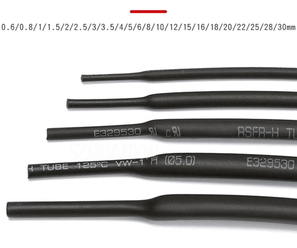 Heat Shrink Tubing 1 Meter/lot 2:1 Black 0.6mm 0.8mm 1mm 1.5mm 2mm 2.5mm 3mm 3.5mm 4mm 4.5mm Heat Shrink Heatshrink Tubing Tube Sleeving Wrap Wire
