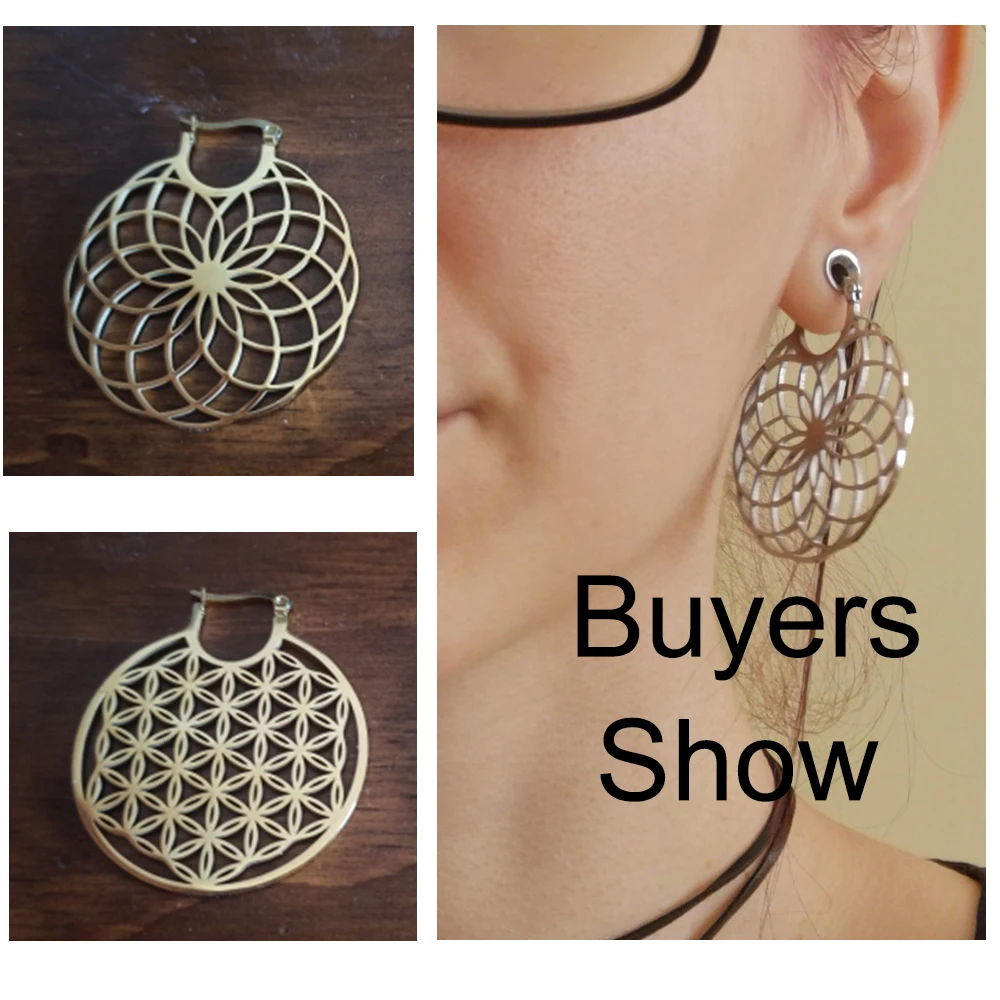 Unift Flower of Life Women Earrings Stainless Steel Big Hoop Earrings Vintage Piercing Mandala Jewelry Sacred Amulet Party Gift