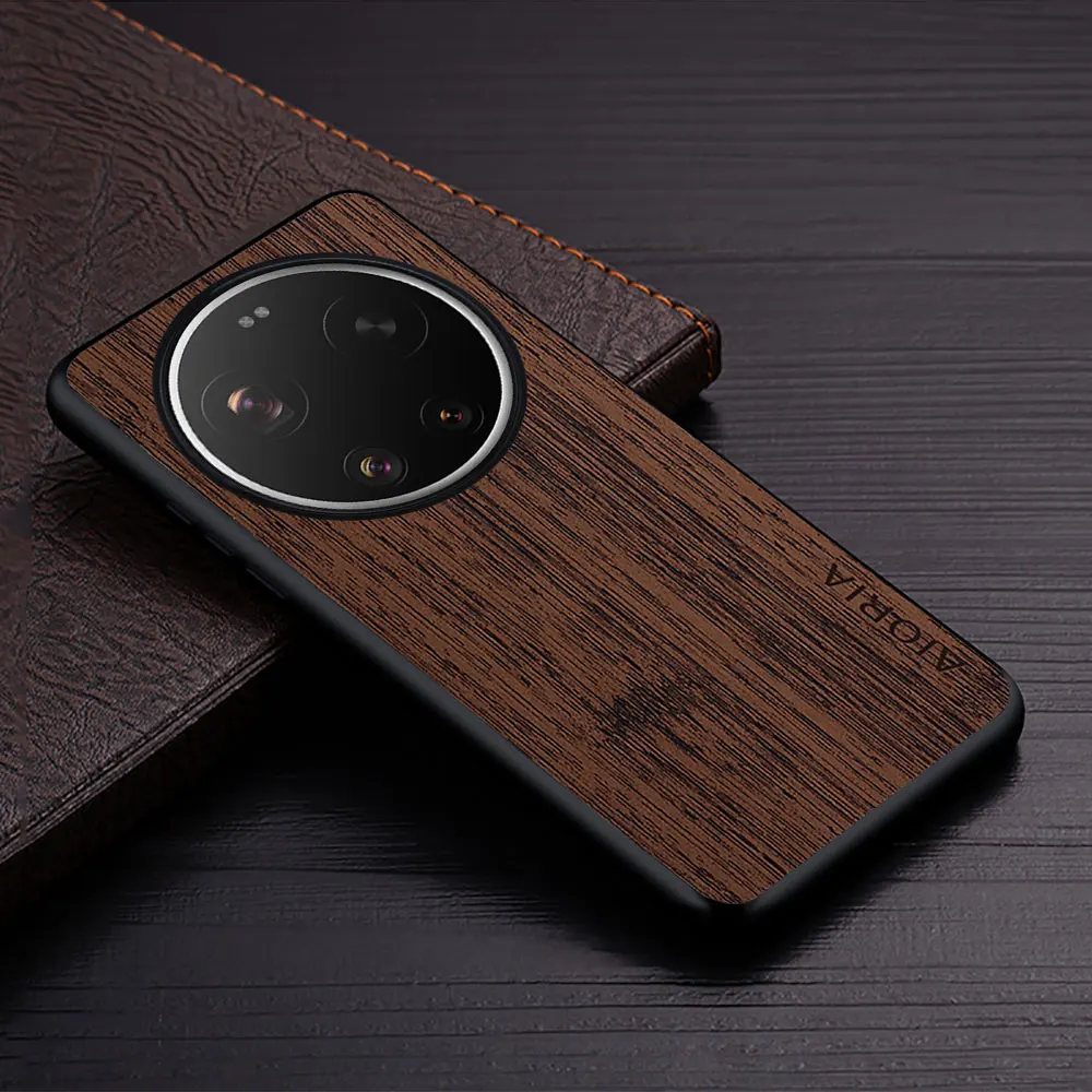 Straight Wood Grain PU Leather Phone Cover - Premium Case