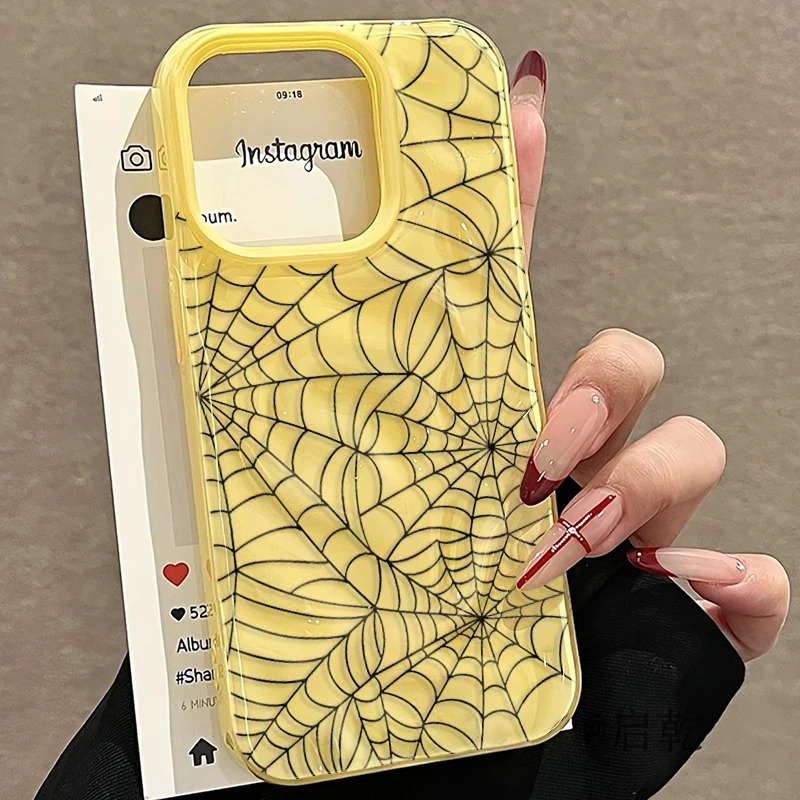 Enhanced Black Spider Web Silicone Phone Case Cover
