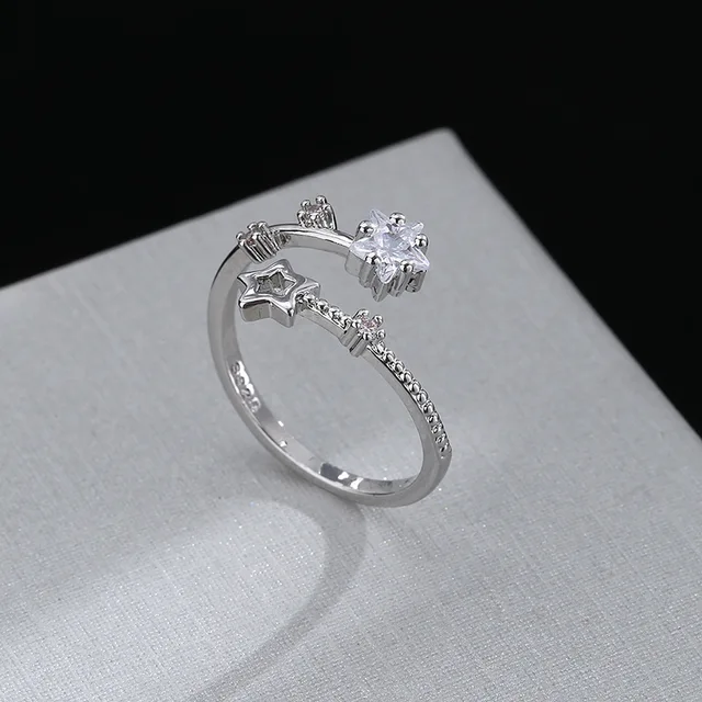 Plata Ley 925 Anillo Ajustable Estrella - Diseño Abierto, Regalo Para Mujeres Y Niñas Regalo Cumpleaños Ajustable