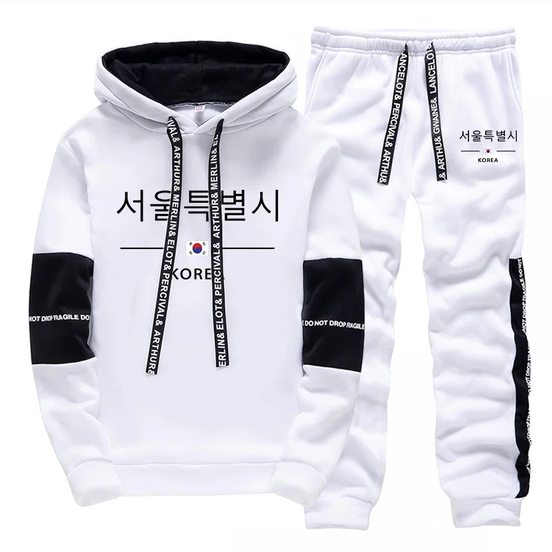 Chándal para hombre, sudaderas informales estampadas, ropa deportiva para deportes al aire libre, trotar, ropa para hombre, pantalones con capucha de una sola pieza, estilo coreano