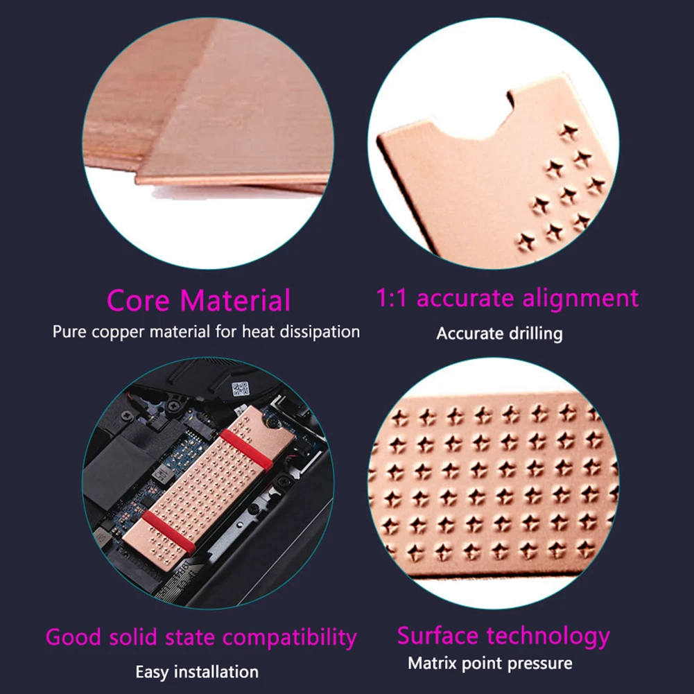 Copper M2 SSD Cooler with Thermal Silicone Pad for Laptop Desktop
