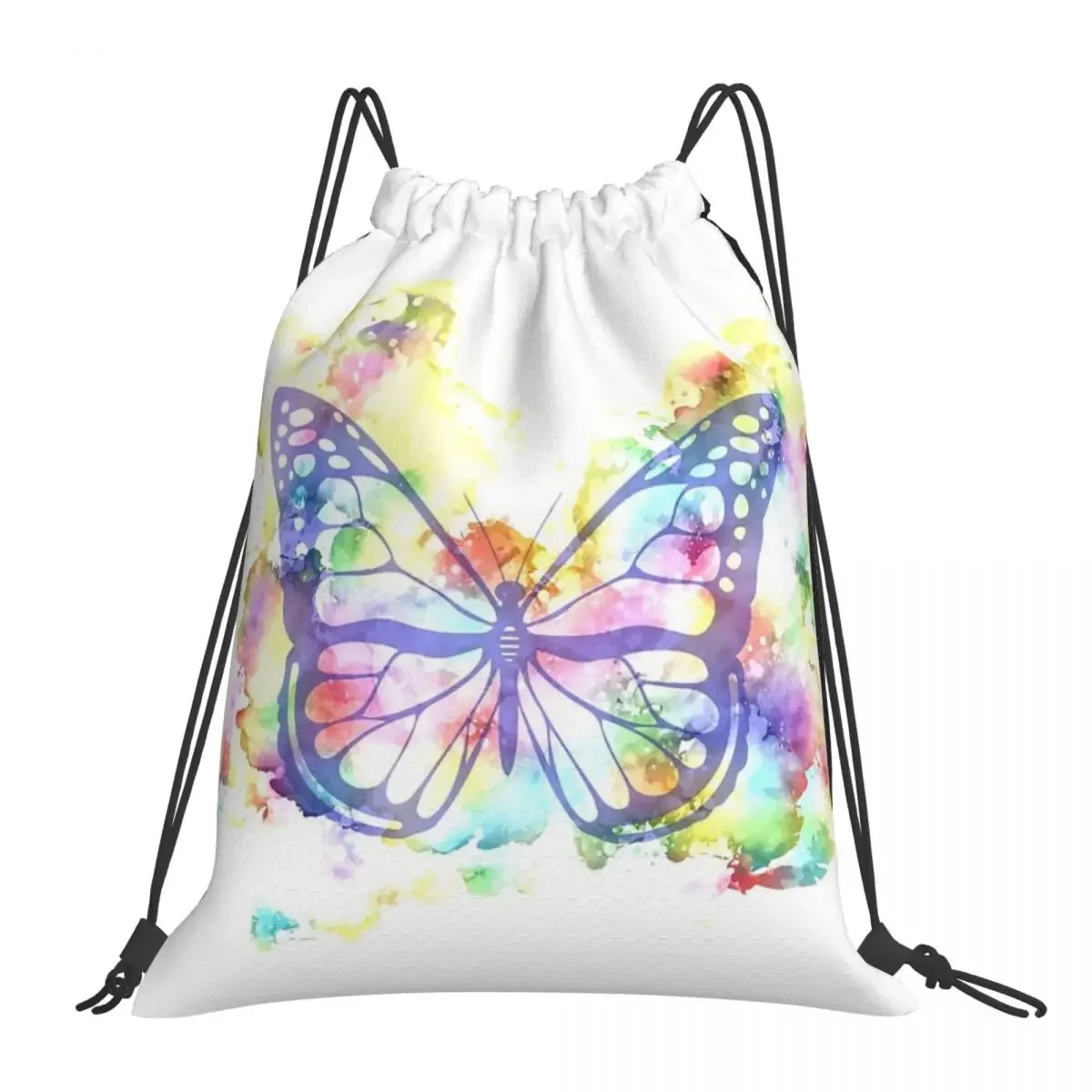 

Watercolor Butterfly Backpacks Portable Drawstring Bags Drawstring Bundle Pocket Sundries Bag BookBag For Man Woman Students